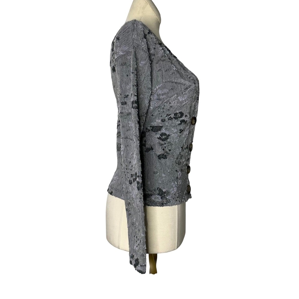 Free People Top XS Gray Textured Button Front Long Sleeve Boho Grunge - Picture 4 of 11